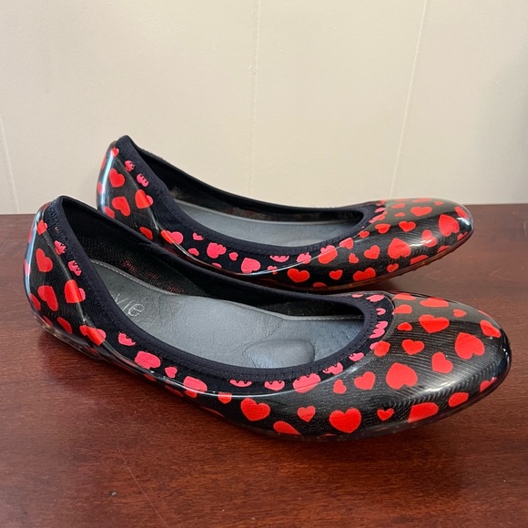 ja-vie hearts jelly flats shoes flexible casual black & red 9.5. NWOT - Picture 7 of 12